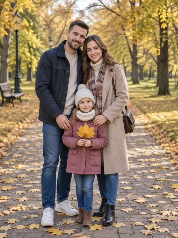 Семейное фото в парке без прохожего