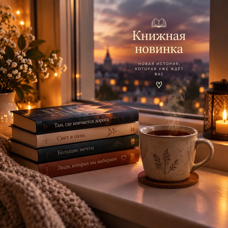 Стопка книг и чай для поста о новинке