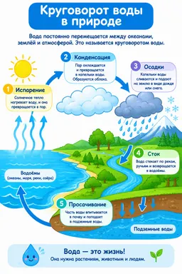 Схема круговорота воды в природе с подписями