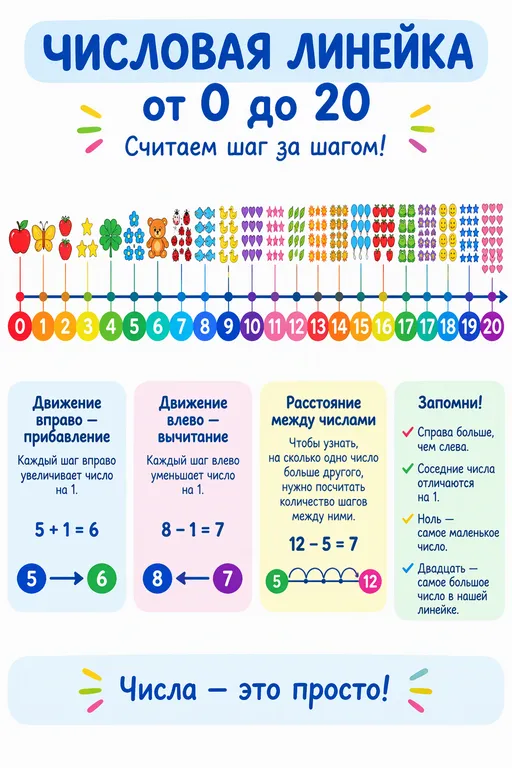 Числовая линейка до 20 с рисунками
