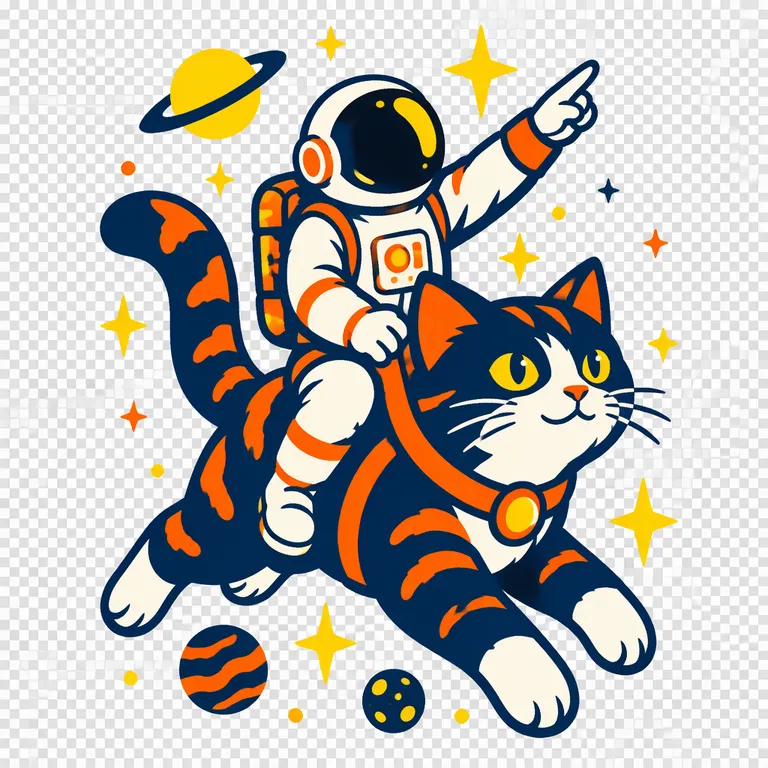 Принт с космонавтом на коте среди звёзд