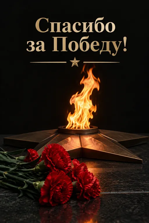 Открытка с вечным огнём и гвоздиками