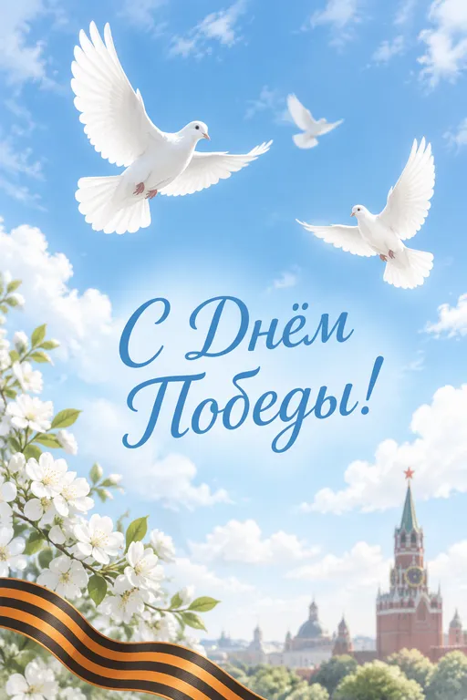 Открытка с голубями и мирным небом